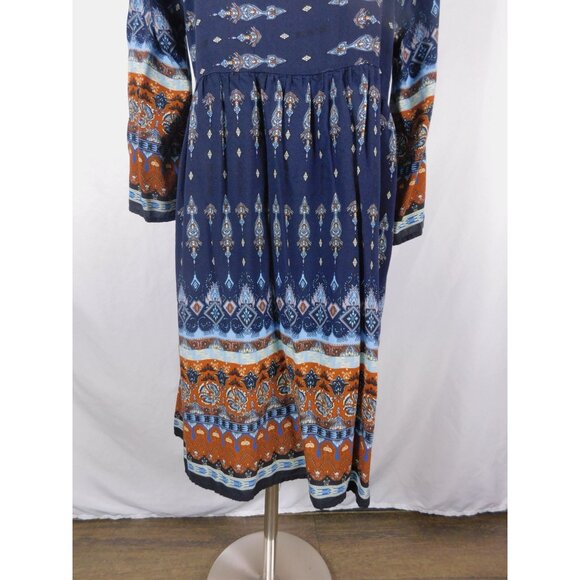 Bohemian Navy & Orange Print Dress Size M Boho Shift - Picture 7 of 11